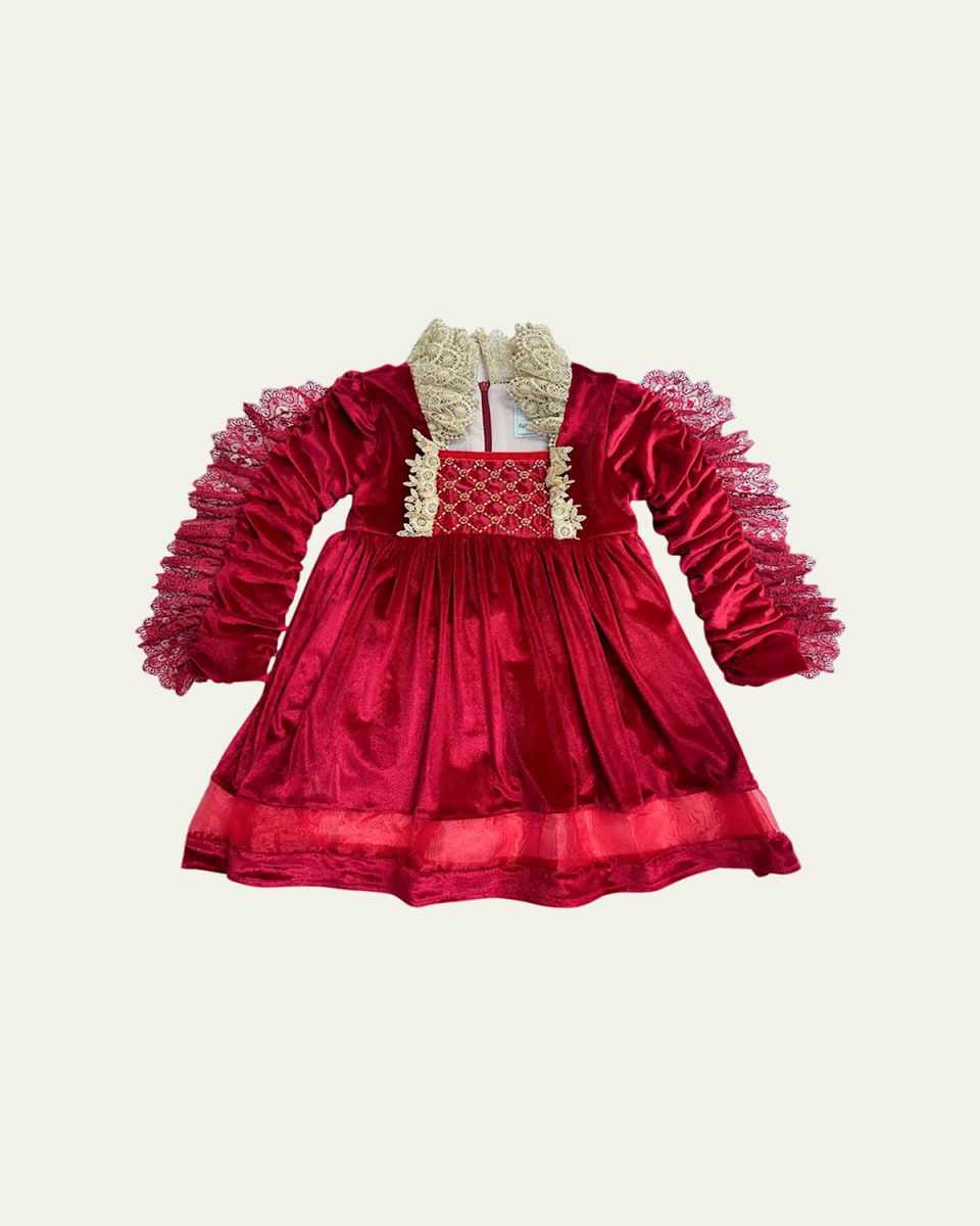 Girl's Victoria Lace Trim Beaded Victorian Inspired Dress, Size 2T-12
